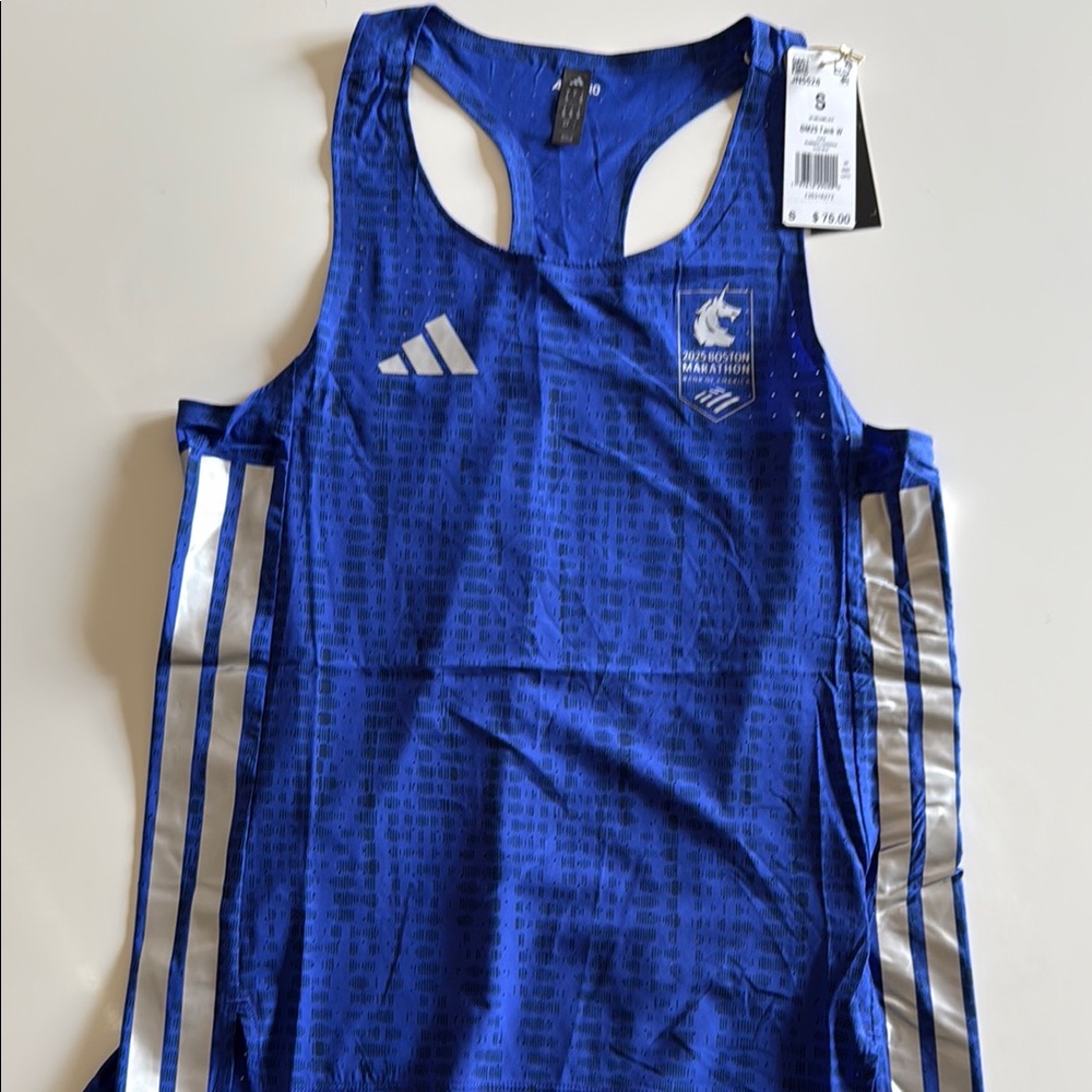 adidas Boston Marathon 2024 Blue Tank Top with Silver Accents